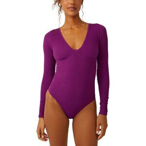 NWT Intimately Free People FP Meg Seamless V-neck Bodysuit Grape Juice Sz L/XL